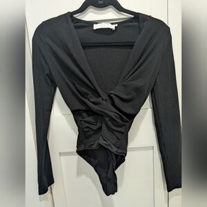Astr Black Ribbed Twist Bodysuit